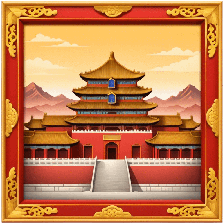 Cinematic Realistic Forbidden City Landmark Emoji, showcasing the imperial palace with iconic red walls and golden roofs rendered with rich textures and regal lighting. emoji