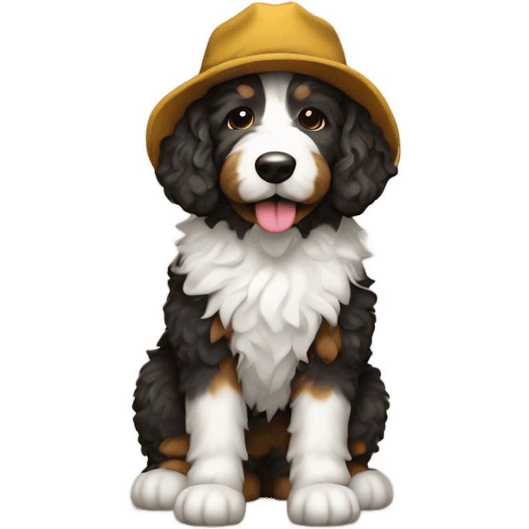 Bernedoodle dressed as hiker emoji