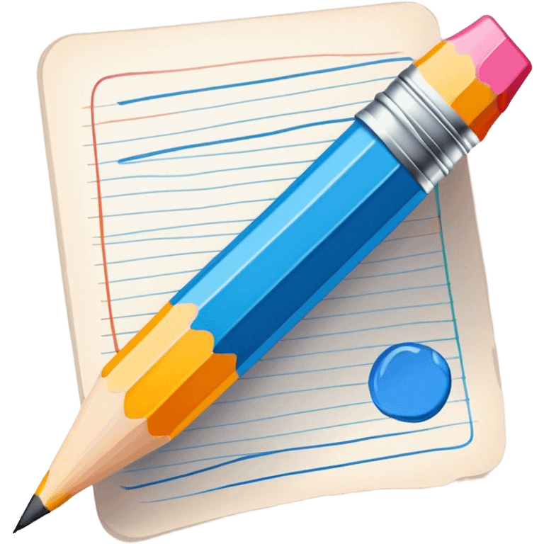 Illustration icon, pencil and paintbrush on paper, colorful sketch, simple lines, minimalistic style, transparent background. emoji