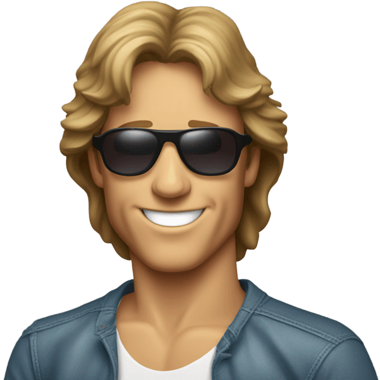 Andy Gibb with short hair and wrap around sunglasses emoji