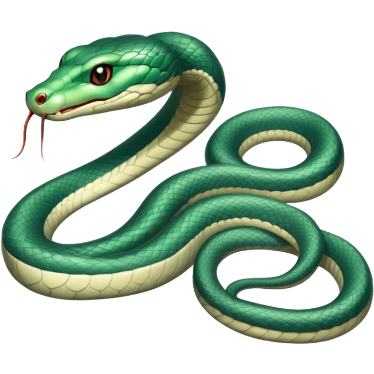 Cinematic Noble Chinese Water Snake Portrait Emoji, Poised and graceful, with a slender, sinuous build and a sleek, iridescent coat of muted greens and blues, deep-set soulful eyes, Simplified yet sharp and sophisticated features, highly detailed, glowing with a soft, dignified aquatic glow, high shine, intelligent and fluid, stylized with an air of waterborne elegance, focused and attentive, soft glowing outline, capturing the essence of a watchful and confident water snake that feels as though it could glide out of the screen with effortless authority! emoji