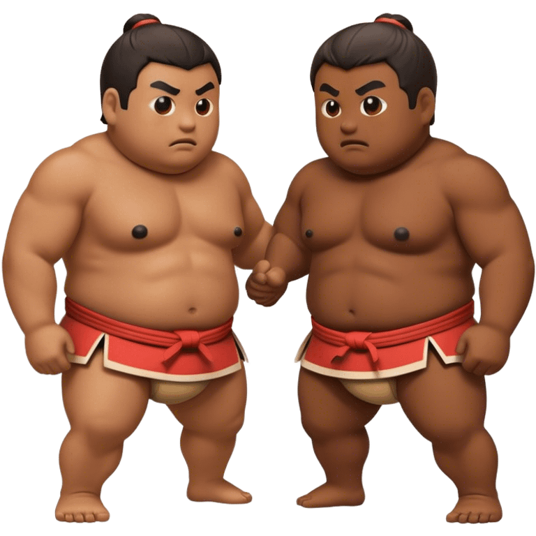 Cinematic Realistic Sumo Wrestling Emoji, depicted as an intense sumo match featuring powerful wrestlers in traditional mawashi, rendered with rich textures and dynamic dramatic lighting that captures the raw intensity of the sport. emoji