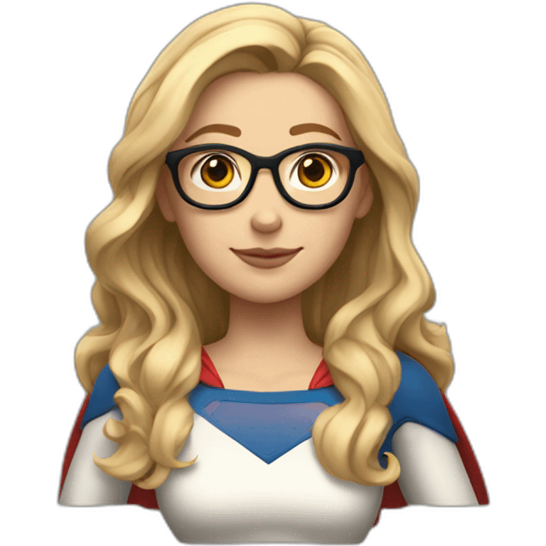 Caucasian Supergirl upper body long wavy hair and glasses with an "F" in the chest emoji