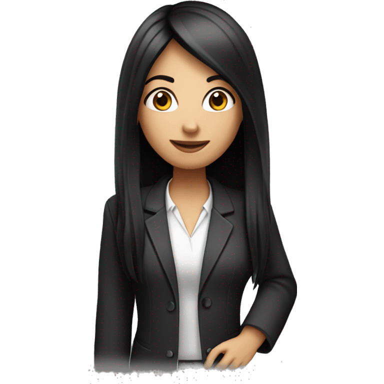 marketing girl, computer in hand, black long hair  emoji