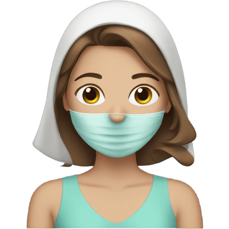 Girl. Brown hair. Mask routine  emoji