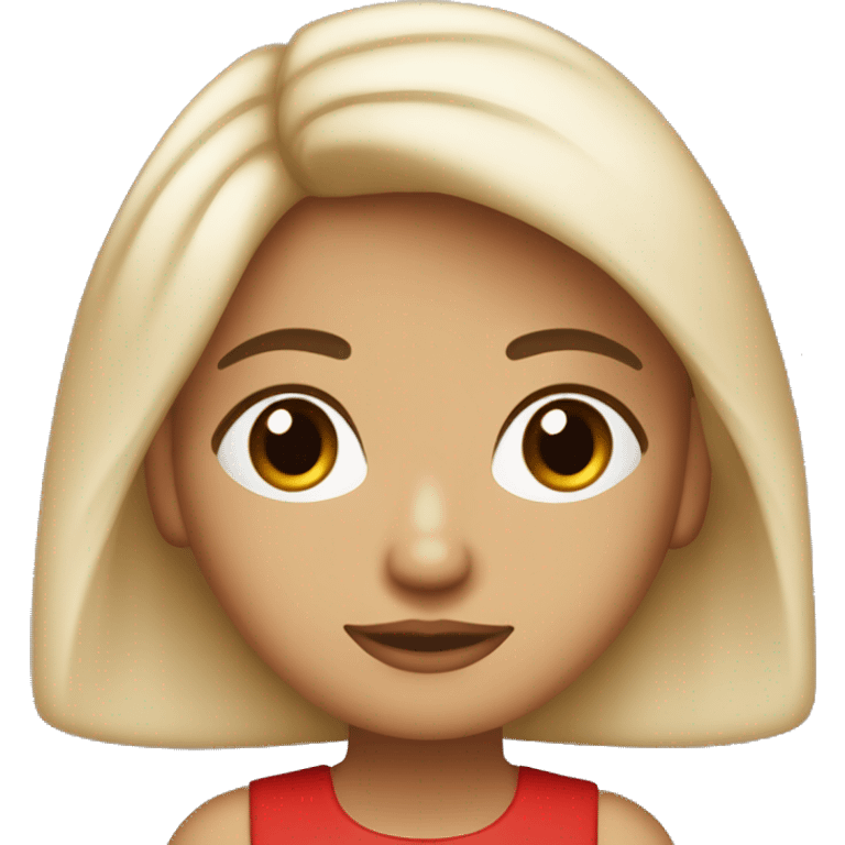 chica blanca con cabello semi rojo con y castaño claro con ojos cafe fuerte y labios semi rojizos  emoji