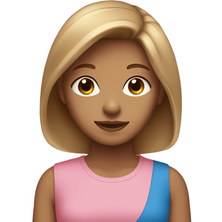 tan girl with light brown hair to her shoulders with blue eyes and a pink shirt  emoji