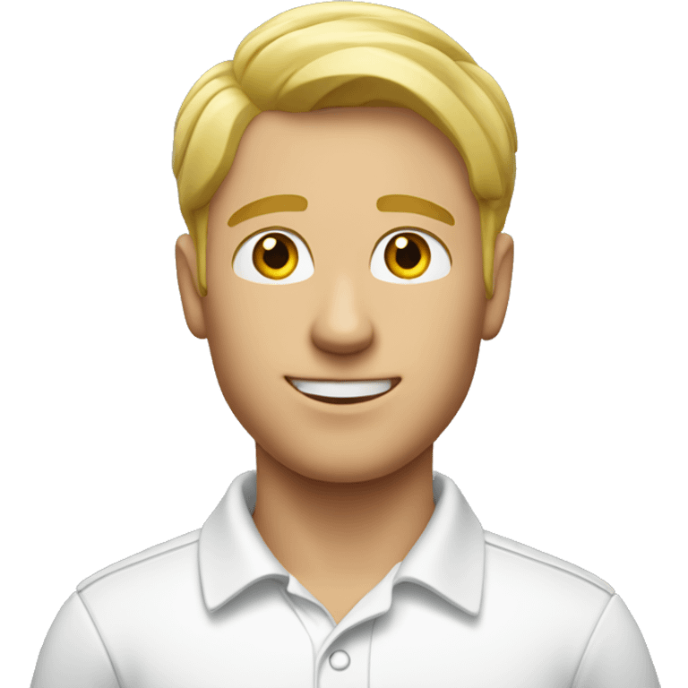 a blond guy in a white polo with a photo ID. emoji