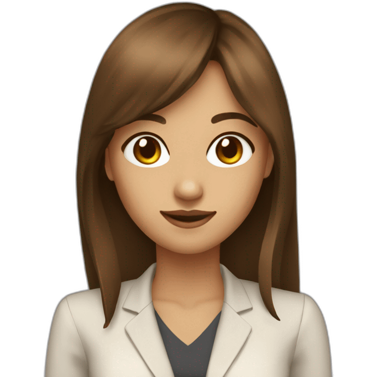 digital business young woman with long brown hair with bangs, brown eyes tan skin with laptop emoji