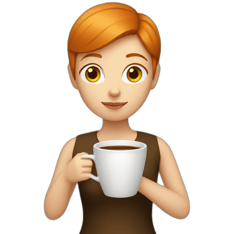 Ginger straight short hair woman drinking coffee  emoji