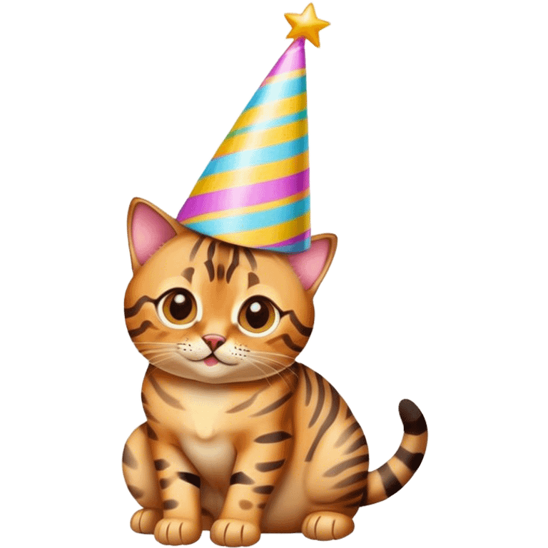 Bengal cat with birthday hat emoji