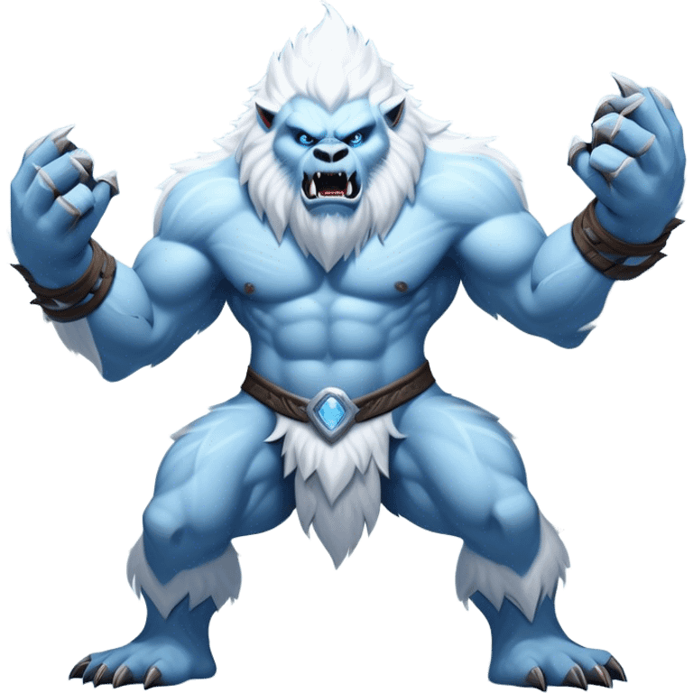 Cinematic Realistic WoW Yeti Portrait, captured in a dynamic, battle-ready stance, muscles rippling beneath dense fur of icy white and pale blue. His piercing ice-blue eyes blaze with raw power as frost clings to his form, rendered with dramatic natural lighting and high shine, exuding fierce, untamed strength in the midst of a wintry combat pose. emoji