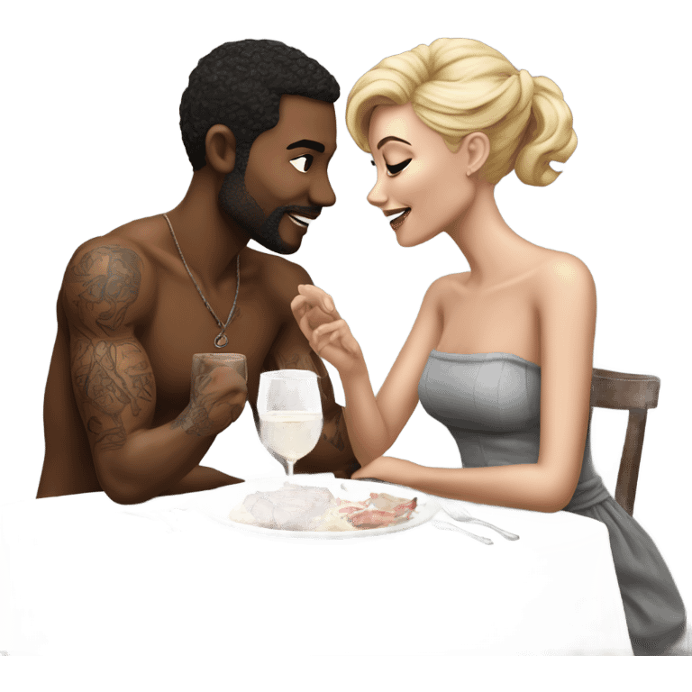 Romantic dinner date with hyper Realistic slightly tattooed model couple  emoji