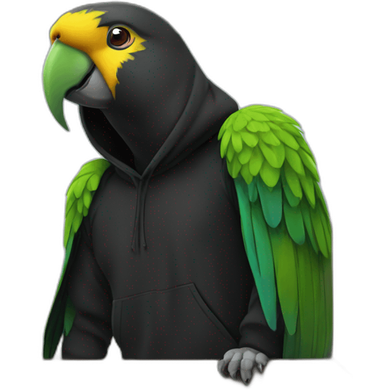 Parrot in black hoodie with Framer logo emoji