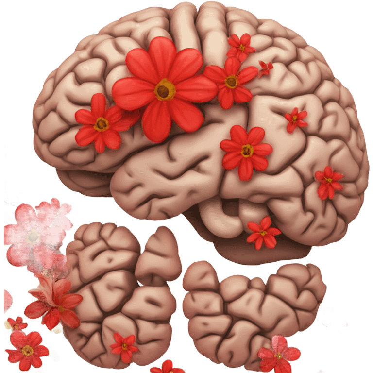 anatomical brain with flowers red emoji