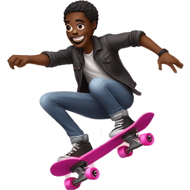 Blak dude riding a pink skateboard emoji