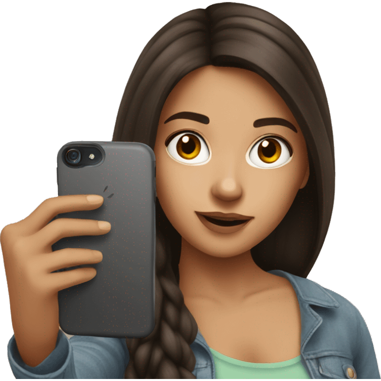 Brunette Girl taking selfie with her phone emoji