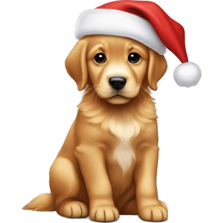 red golden retriever puppy with Santa hat  emoji