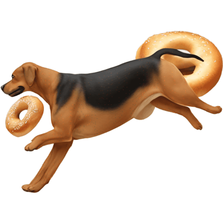 one bagel with legs running from a dog emoji