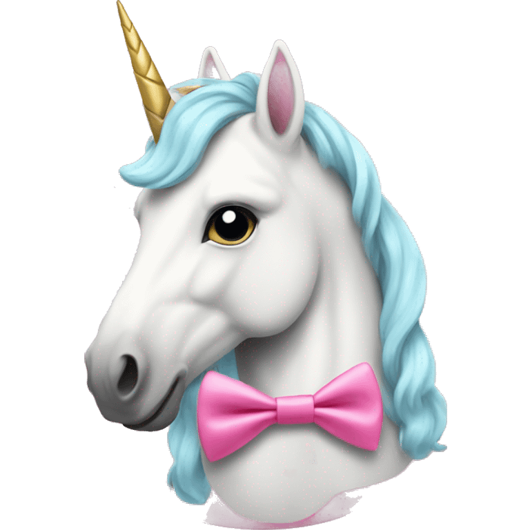 A unicorn with a pink bow tie emoji