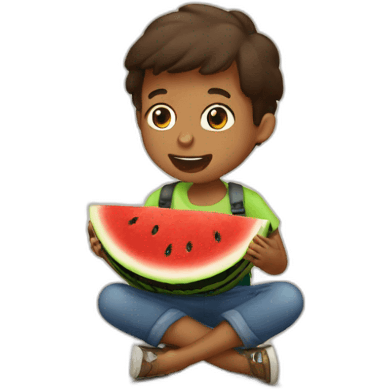 brown hungry kid eating a watermelon emoji