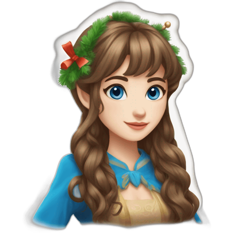 New Year's elf girl brown hair blue eyes beautiful nose bangs loose hair with long hair emoji