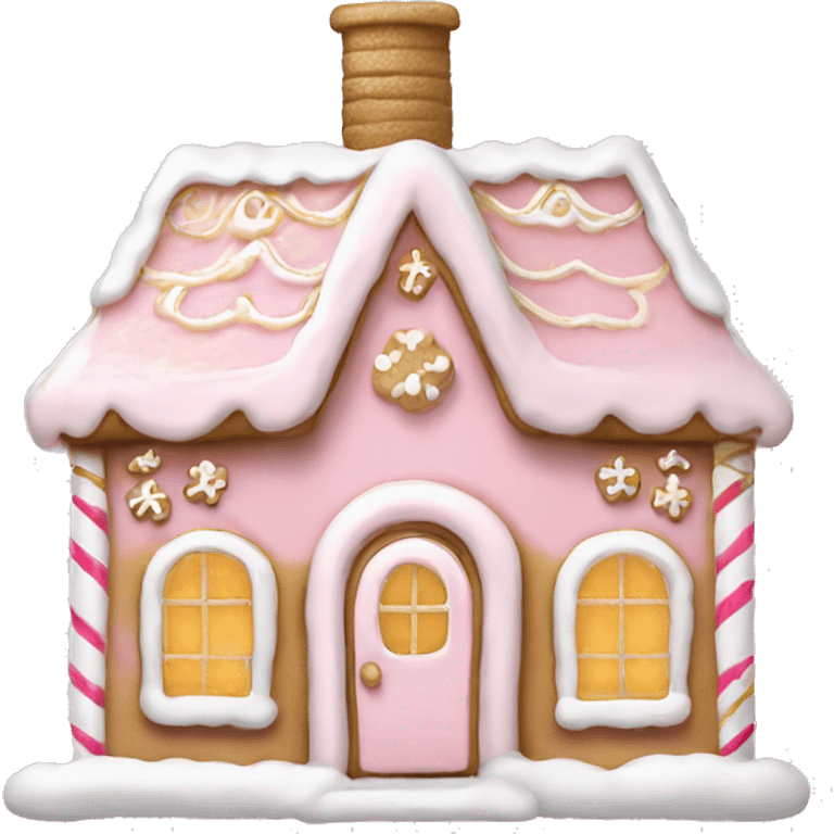 light pink and gold and white gingerbread house emoji