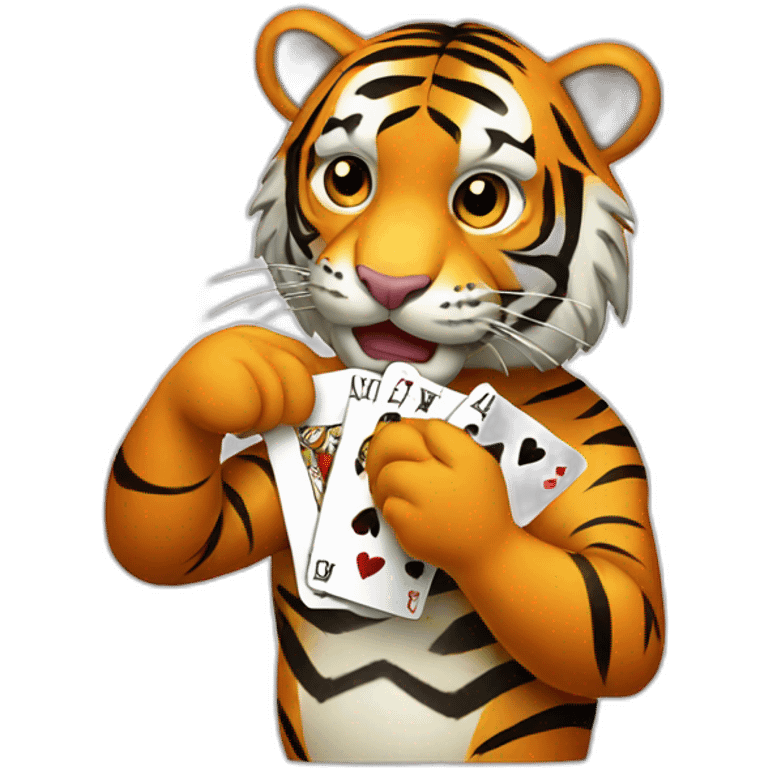 Tiger holding playing cards emoji