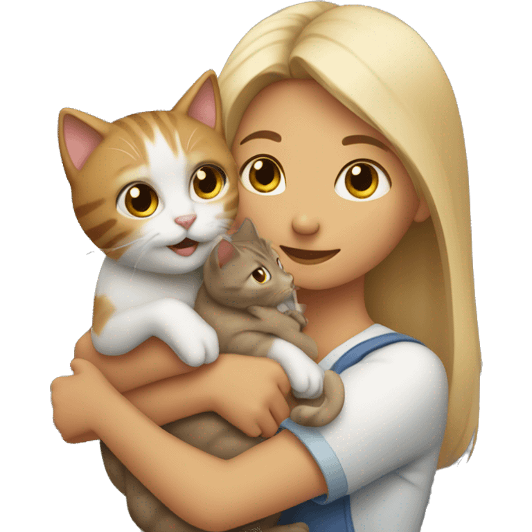 Two girls and two cats in hands emoji