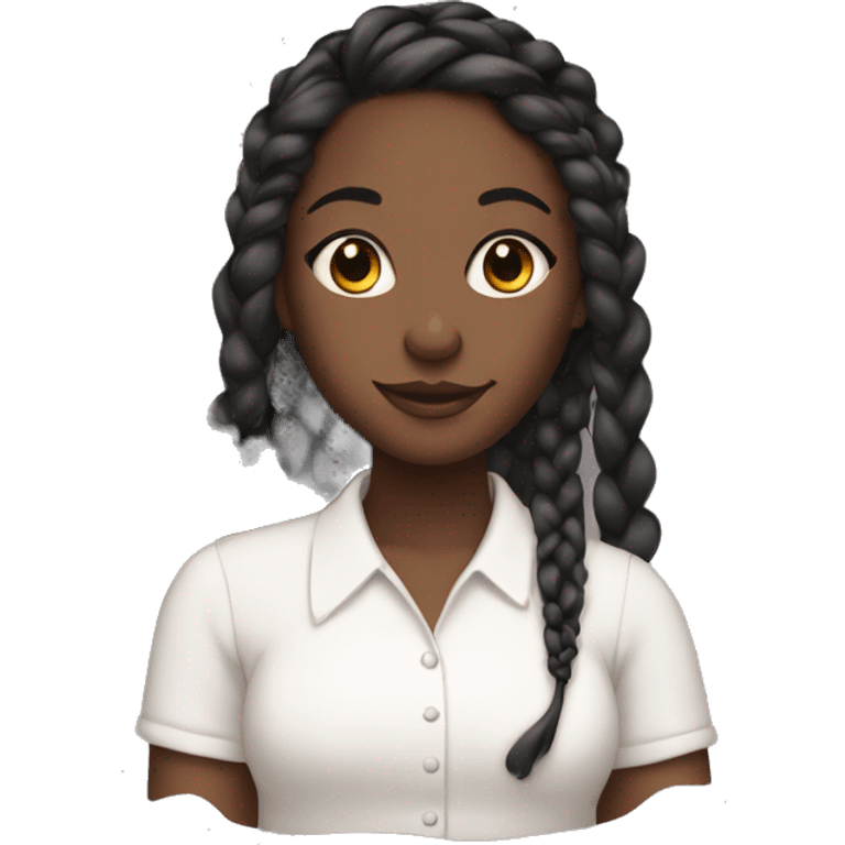 black girl with knotless braids and blush and mascara wearing a white shirt emoji