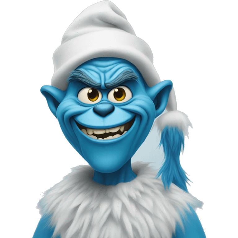 Blue grinch making devious face emoji