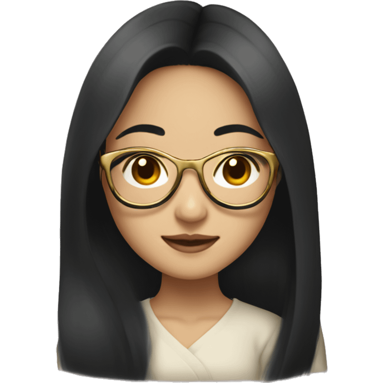 Asian girl with long black hair and golden glasses emoji