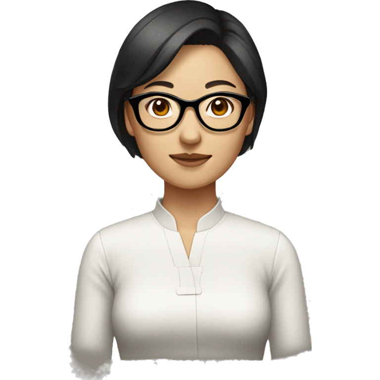 chinese woman, short hair, dark hair, glasses emoji