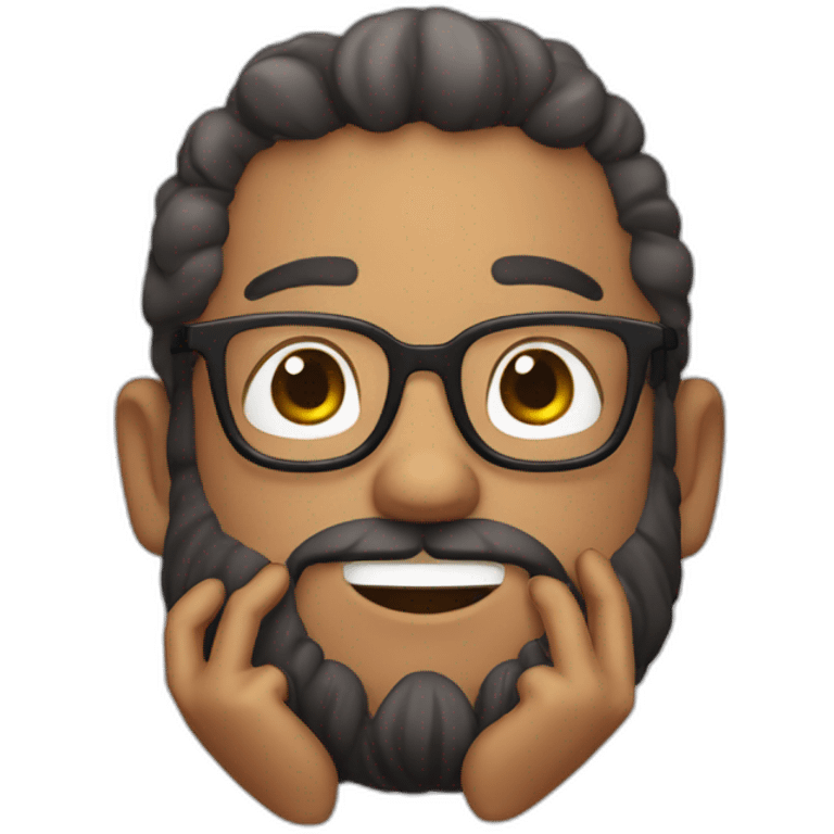 super cute men with spectacles and beard, victory sign memoji emoji