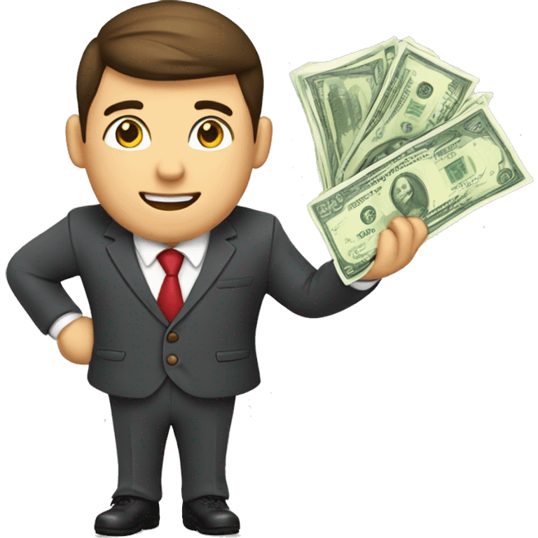 finance bro in suit holding money.  European ethnicity. full body including legs emoji