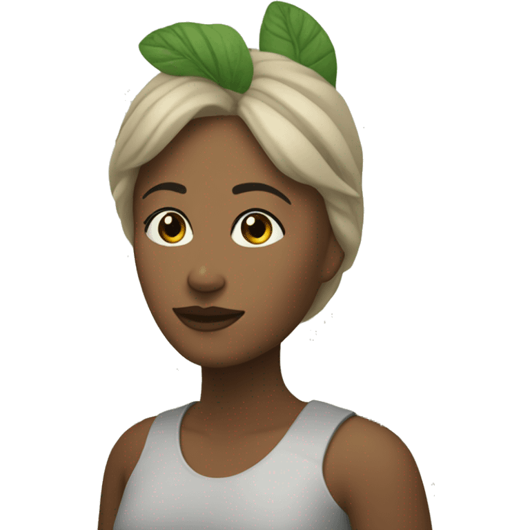 mujer blanca y pelo negro con plantas emoji