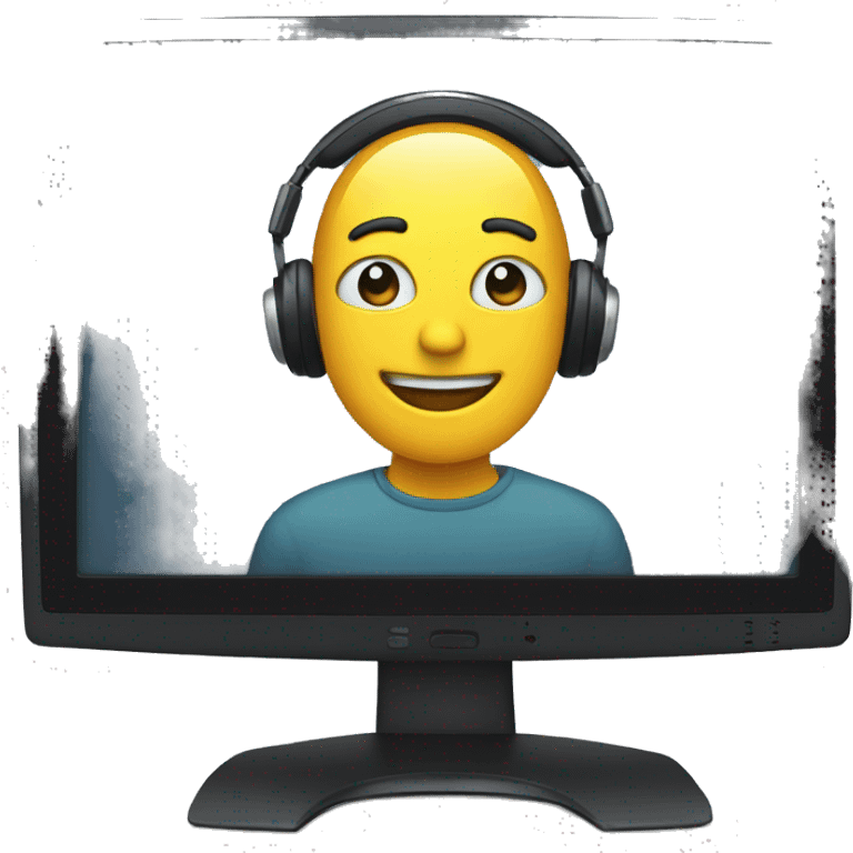 A computer monitor with a headset emoji