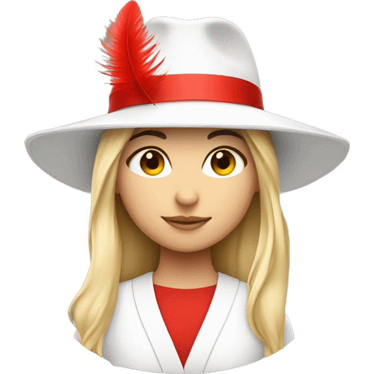 girl with white hat + red feather attatched to hat emoji