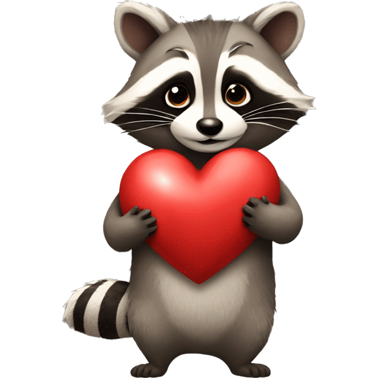 Raccoon holding a big heart emoji