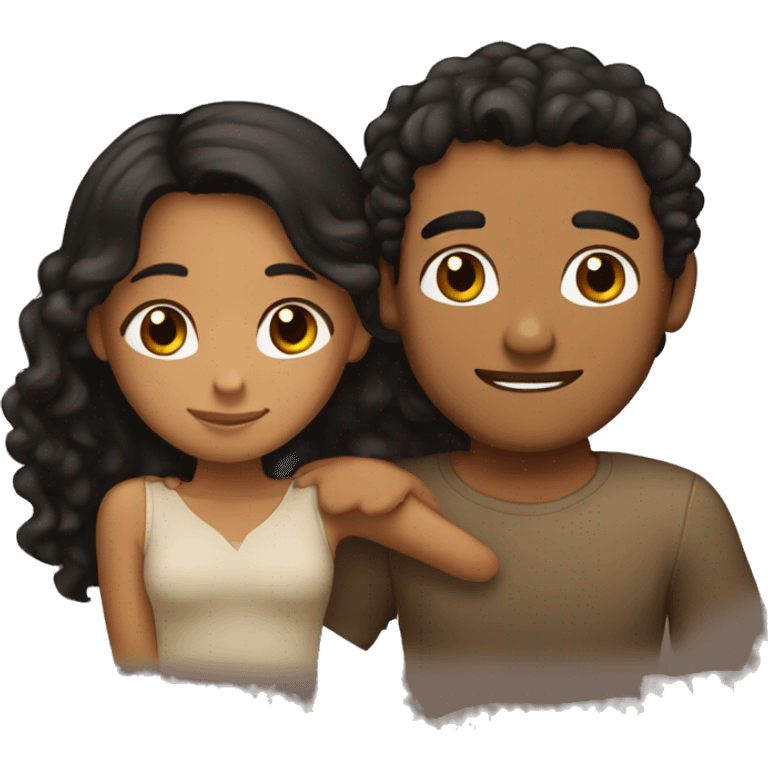 tan skin, Black long hair girl hugging with a man with brown curly hair on top emoji