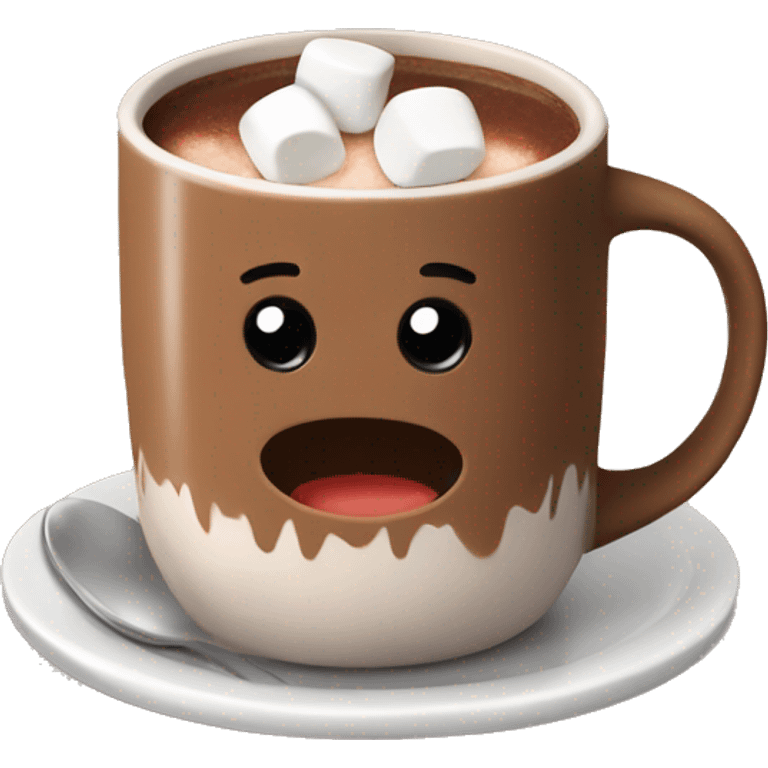 Brown mug with hot chocolate inside it and marshmallows on top  emoji