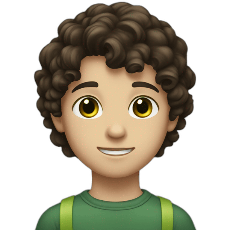 a boy with a cut with dark brown slightly curly forward hair with green brown eyes and a pale complexion emoji