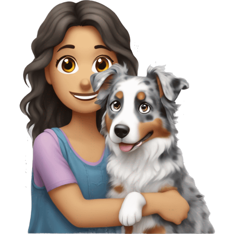 Blue Merle Australian shepherd with a girl  emoji