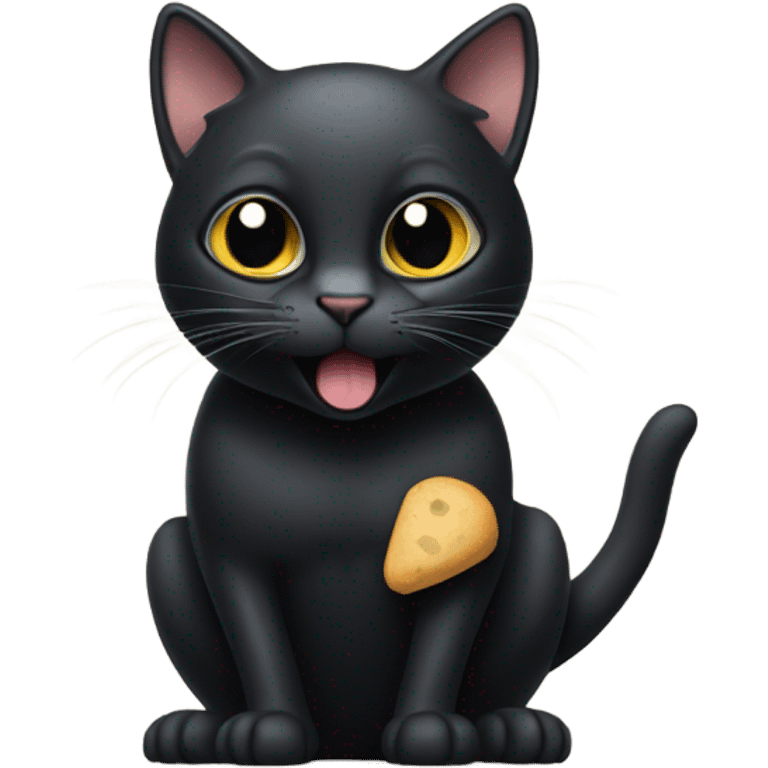 black cat with mouse in mouth emoji