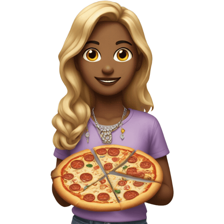 girl with pizz and jewelry emoji