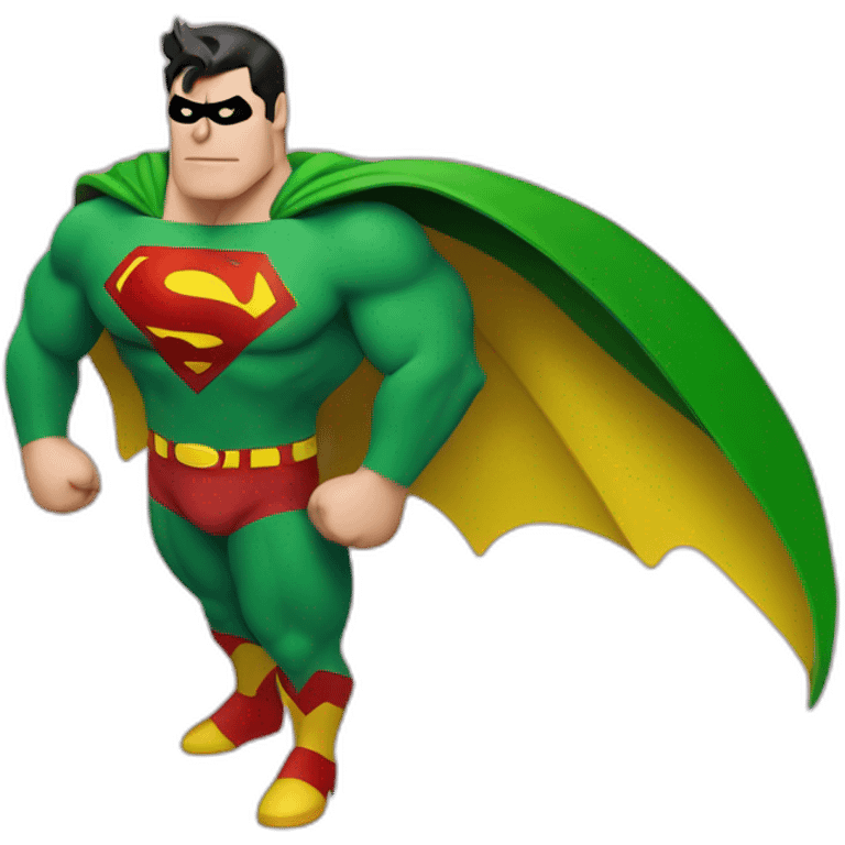 Vertically Half superman half batman in oink yellow and green emoji