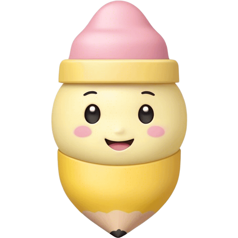 Cute Kawaii Fat Pencil, round and chunky, soft pastel yellow with a cute eraser cap, tiny winking face, glowing highlights, cheerful and ready for doodles! emoji