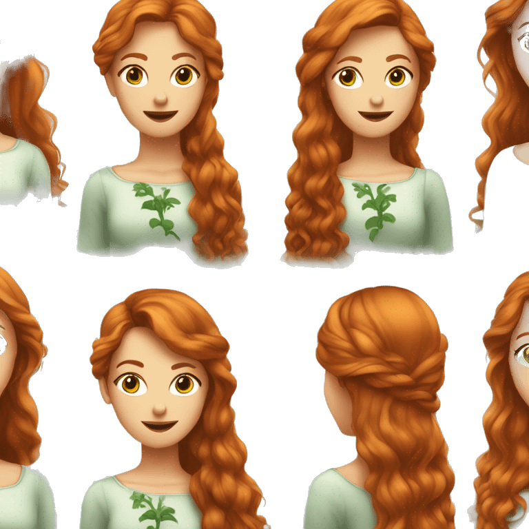 fille rousse cheveux long avec yeux verts et une fleur dans les cheveux emoji