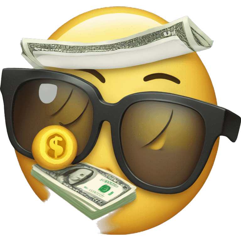 Emoji with sunglasses with a dollar bill and sugar  emoji