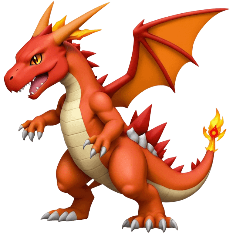 Cool edgy Guilmon-Agumon-Charizard-Digimon, full body emoji